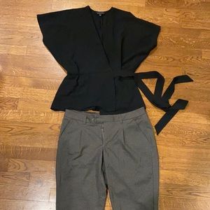 1 top shop black tie waist top; 1 pair of slacks by Jolt